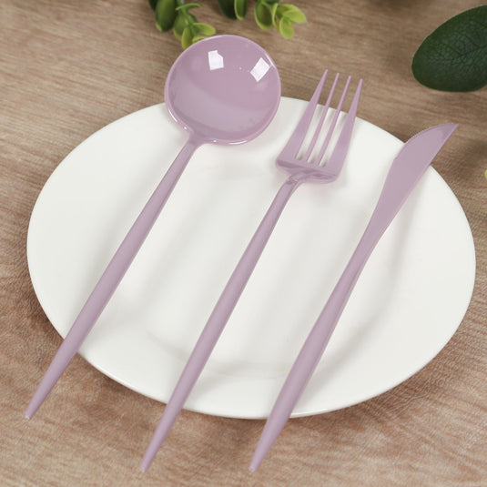 60 Pack Plastic Silverware Set, Lavender Lilac Heavy Duty Disposable Sleek Utensil Cutlery Disposables HIER_4220