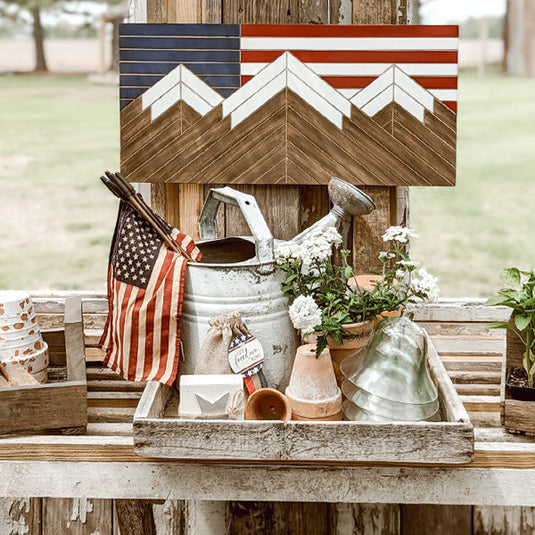 Barn Quilt Inspired Patriotic American Wooden Flag Sale CIMA