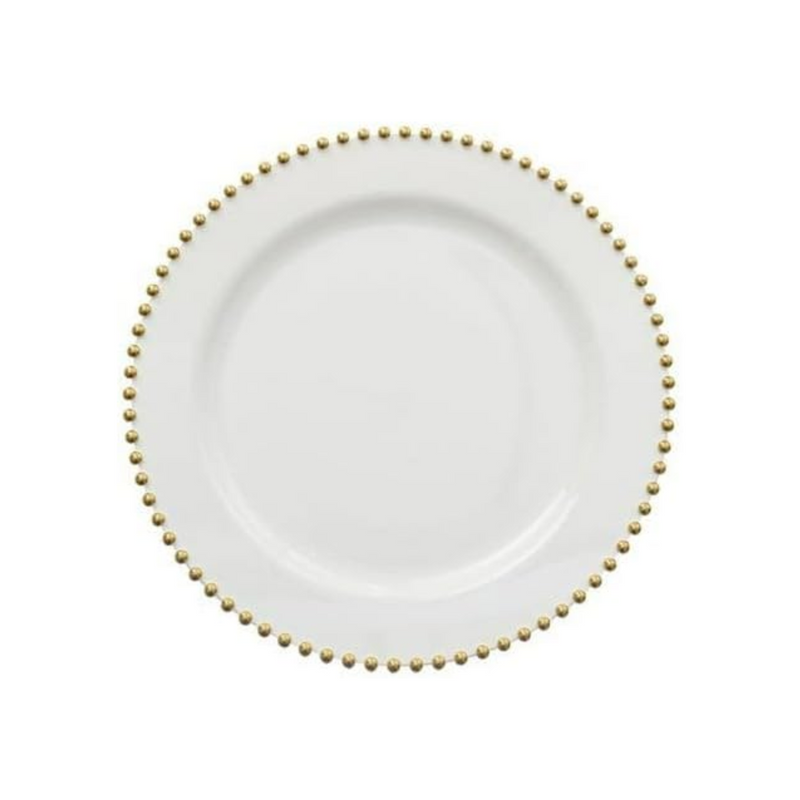 Load image into Gallery viewer, White &amp; Gold Beaded EXTRA HEAVY Weight 7.5&quot; Plastic Diner Plates Decorline
