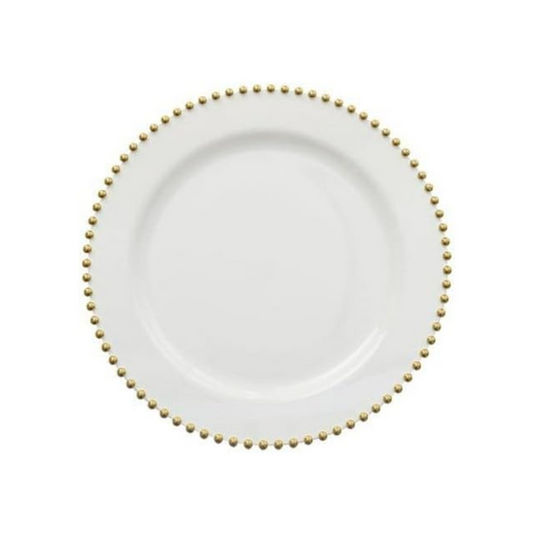 White & Gold Beaded EXTRA HEAVY Weight 7.5" Plastic Diner Plates Decorline