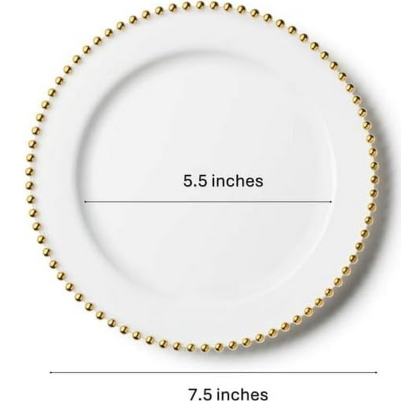 Load image into Gallery viewer, White &amp; Gold Beaded EXTRA HEAVY Weight 7.5&quot; Plastic Diner Plates Decorline
