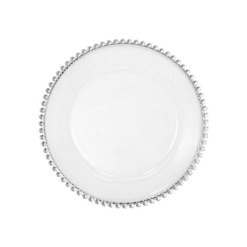 Load image into Gallery viewer, White &amp; Silver Beaded EXTRA HEAVY Weight 7.5&quot; Plastic Diner Plates Decorline
