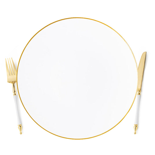 White / Gold Rim Hammered Plastic Charger Tablesetting Blue Sky