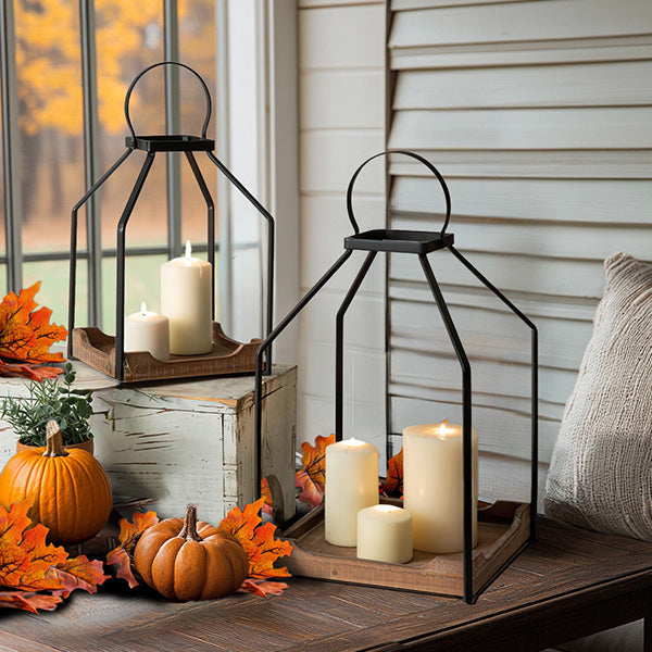 Metal and Wood Lanterns, Set of Two General CT