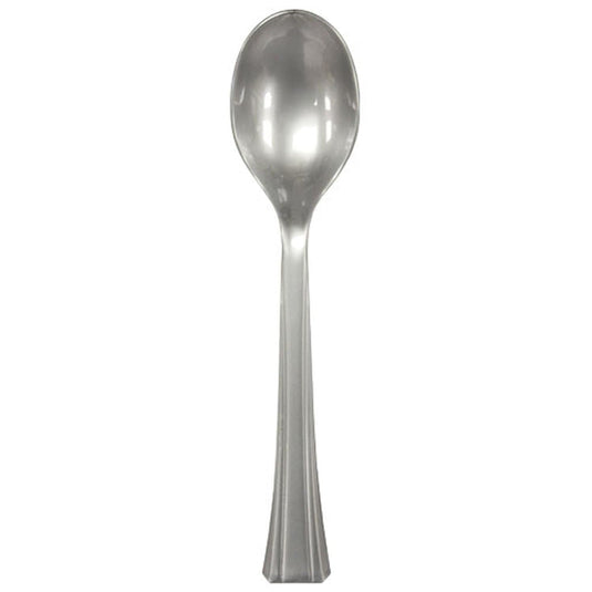 Lillian Tablesettings Extra Strong Quality Premium Plastic Soup Spoon Silver Cutlery Lillian