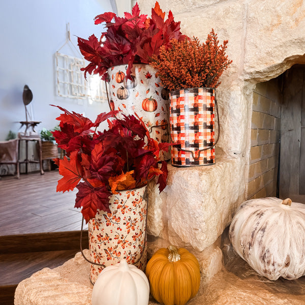 Tall Fall Floral Patterned Metal Buckets, Set of 3 Sale ABH