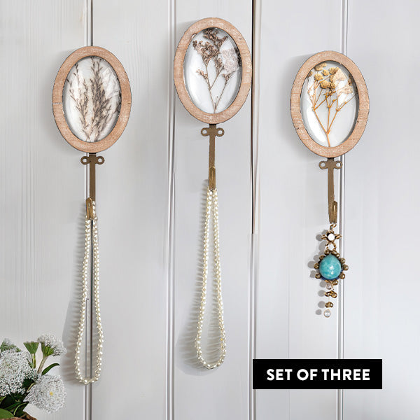 Oval Pressed Flower Wall Hanging Hooks, Set of 3 Whats trending RH