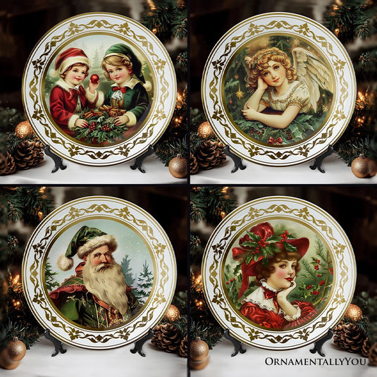 Decor Steals Special - Victorian Elegance Set of 4 Plates with Real Gold Trim, Holiday Christmas Red and Green Tableware Collection for Salad, Dessert, Appetizer, and Side Plates (Copy) Gift OrnamentallyYou