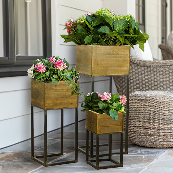 Wooden Cube Planters with Stands, Set of 3 General VIP