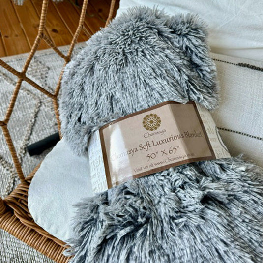 Faux Fur Gray Ombre Throw Blanket Gift Chanasya