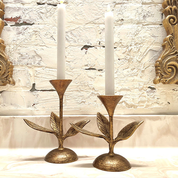 Blooming Florals Antique Gold Candle Holders, Set of 2 General ABH