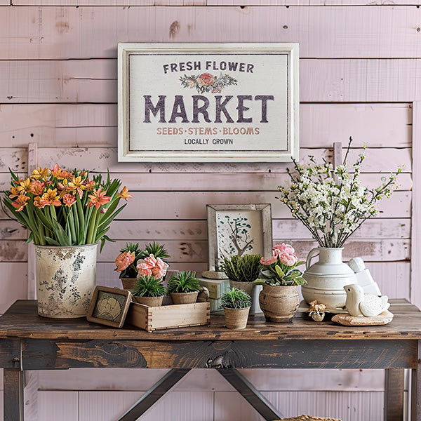 Fresh Flower Market Framed Wooden Sign CT