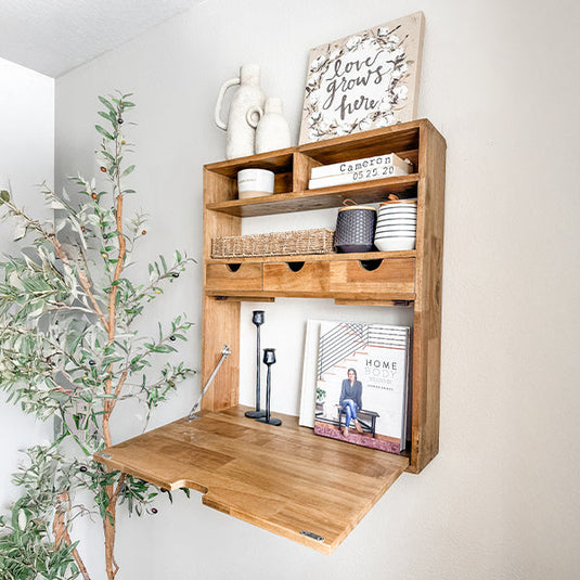 Rustic Oak Wood Fold Down Shelf General ABH