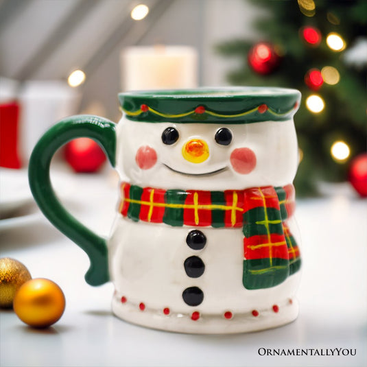 Wonderful Plaid Scarf Snowman 4" Ceramic Mug, Kitchen Christmas Drinkware Decoration Gift OrnamentallyYou