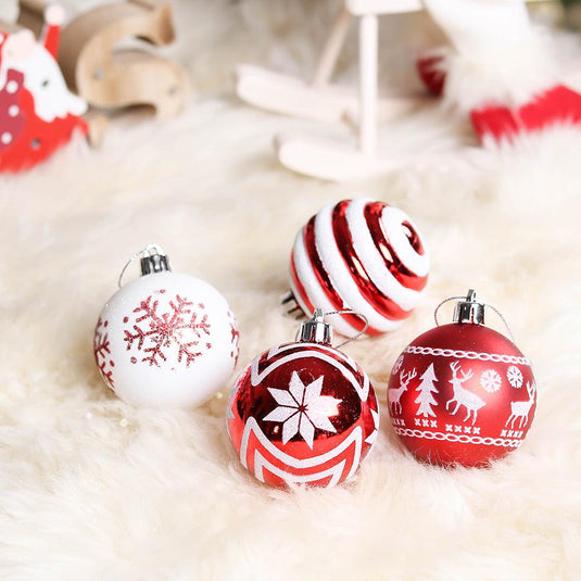 24 Red and White Ornament Balls, Assorted Christmas Glitter Baubles Gift OrnamentallyYou