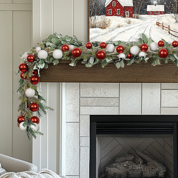 72 Inch Red and White Ball Christmas Garland General RH