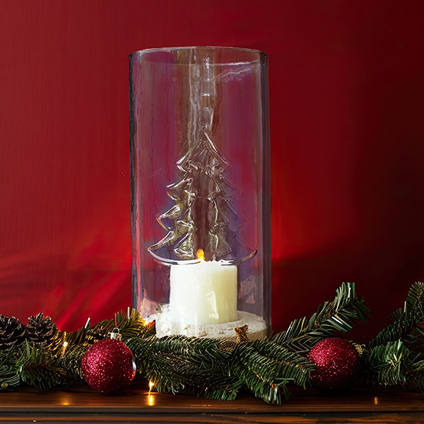 Embossed Christmas Tree Glass Candle Holder General KAL