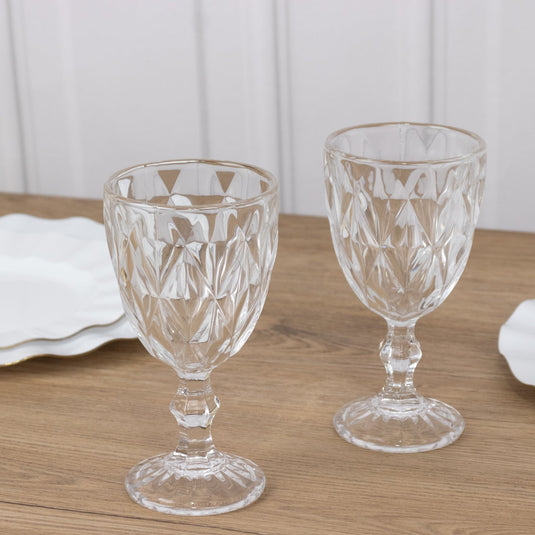 6-Pack Wine Glasses Clear Embossed Crystal Cut Design Stemmed - Goblets for Parties & Events 12oz 7