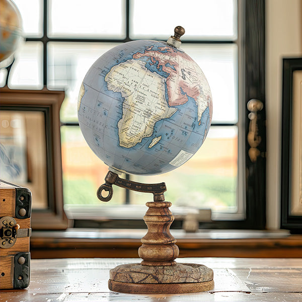 World Globe on Distressed Wood Stand Whats trending UMA