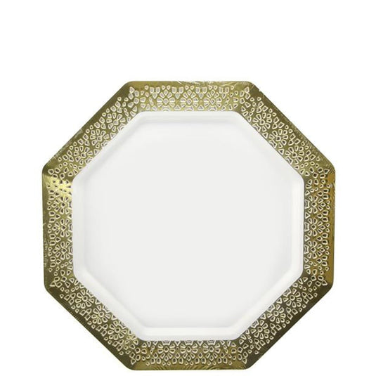 Gold Rim Lacetagon Pearl Plate 7.25