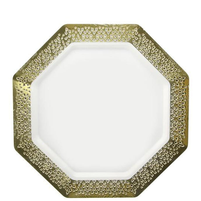 Gold Rim Lacetagon Pearl Plate 9.25