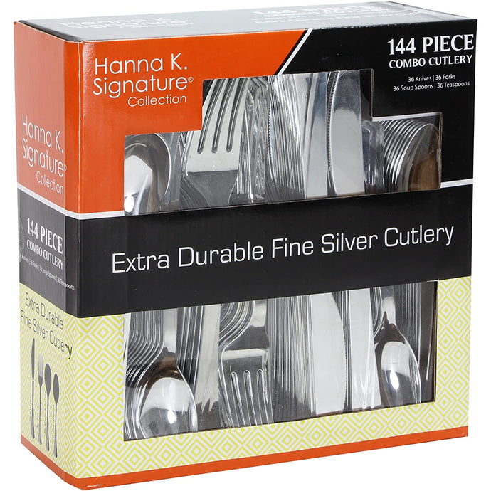 Plastic Cutlery Silverware Heavyweight Disposable Flatware, Plastic Cutlery 144 piece Combo Pack - 36 of each Fork, Knives, Teaspoon, Soup spoon Tablesettings Lillian