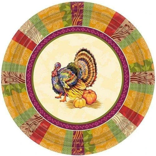 Fall Turkey Heavyweight Dinner Paper Plates 1.25" 8 Count Disposable Hanna K