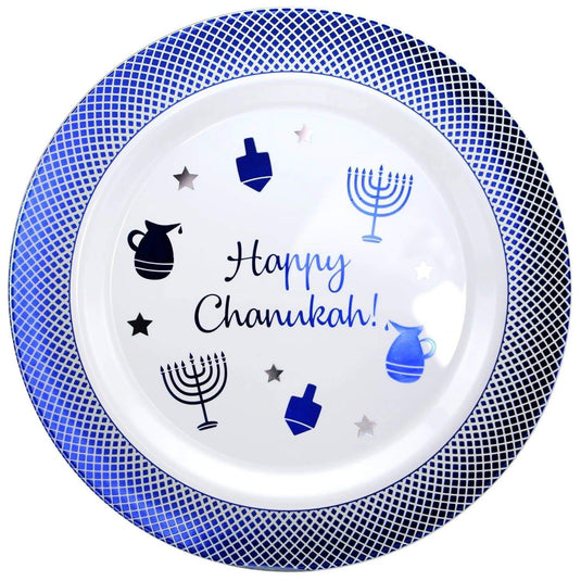 Happy Chanukah Heavyweight Plastic Blue Plate 12