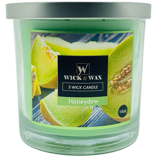 Honeydew Scented Jar Candle (3-wick) - 14oz. WICK & WAX