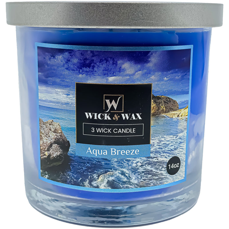 Load image into Gallery viewer, Aqua Breeze Scented Jar Candle (3-wick) - 14oz. WICK &amp; WAX
