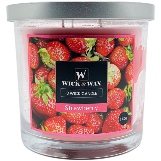 Strawberry Scented Jar Candle (3-wick) - 14oz. WICK & WAX