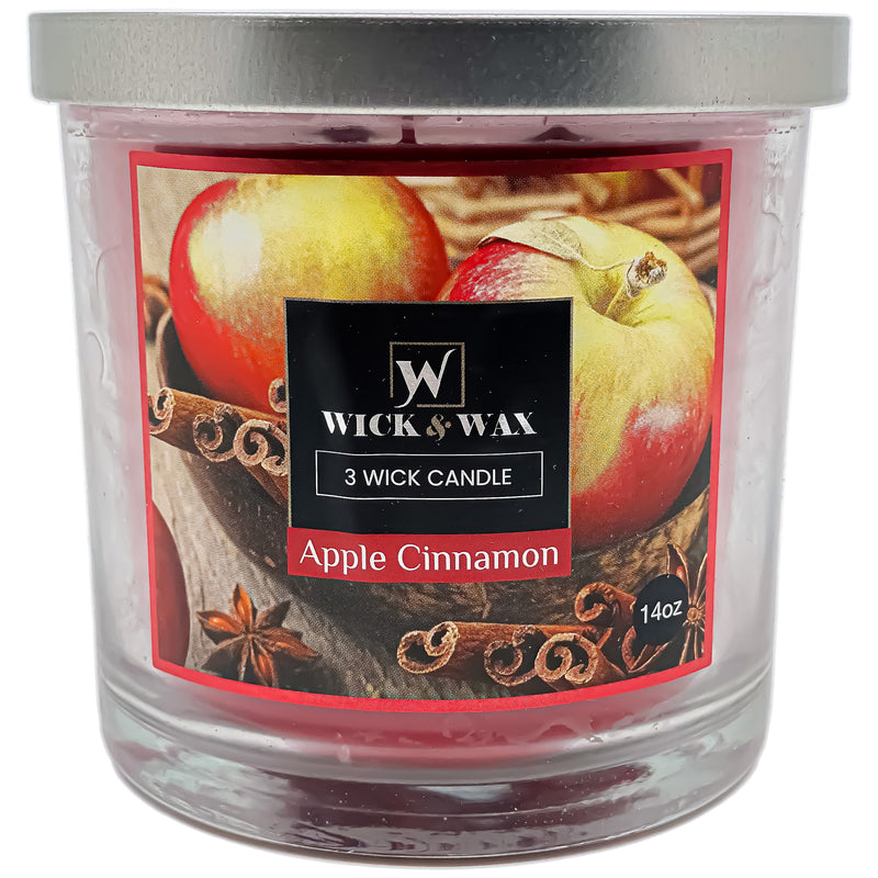 Load image into Gallery viewer, Apple Cinnamon Scented Jar Candle (3-wick) - 14oz. WICK &amp; WAX
