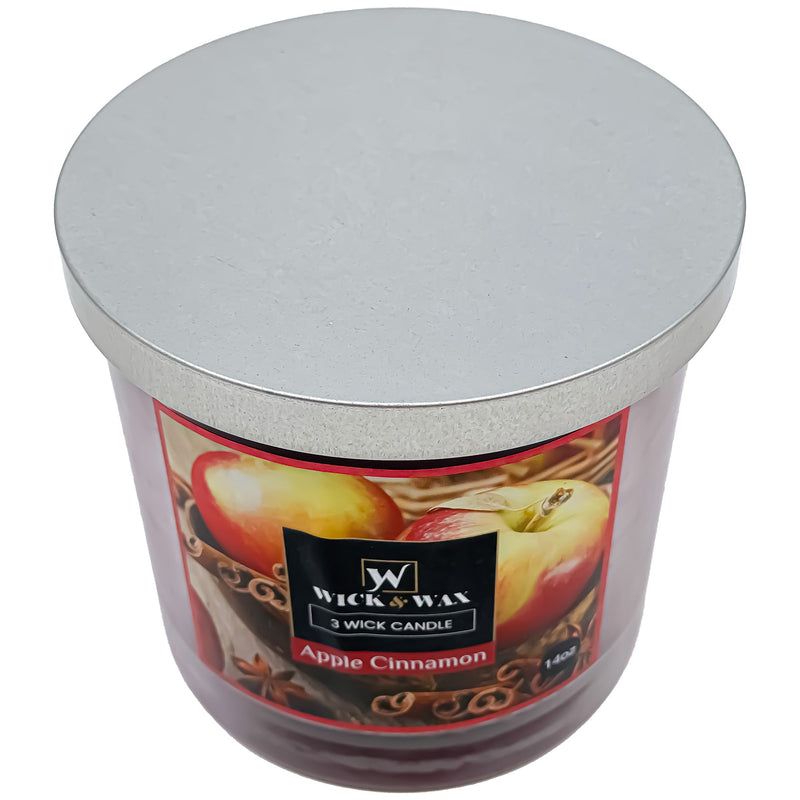 Load image into Gallery viewer, Apple Cinnamon Scented Jar Candle (3-wick) - 14oz. WICK &amp; WAX
