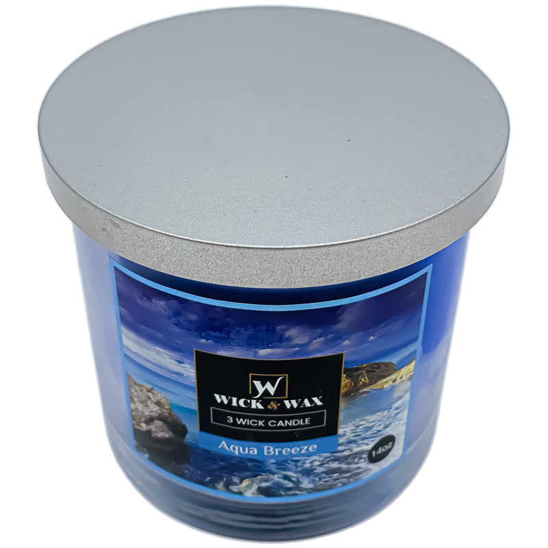 Load image into Gallery viewer, Aqua Breeze Scented Jar Candle (3-wick) - 14oz. WICK &amp; WAX
