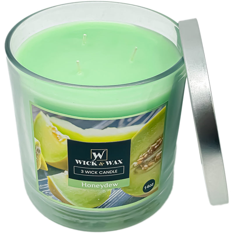 Load image into Gallery viewer, Honeydew Scented Jar Candle (3-wick) - 14oz. WICK &amp; WAX
