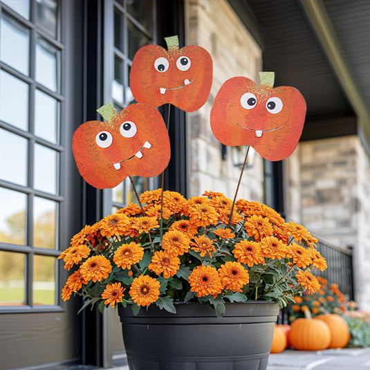 Painted Metal Jack-O-Lantern Yard Stakes, Set of 3 General KAL