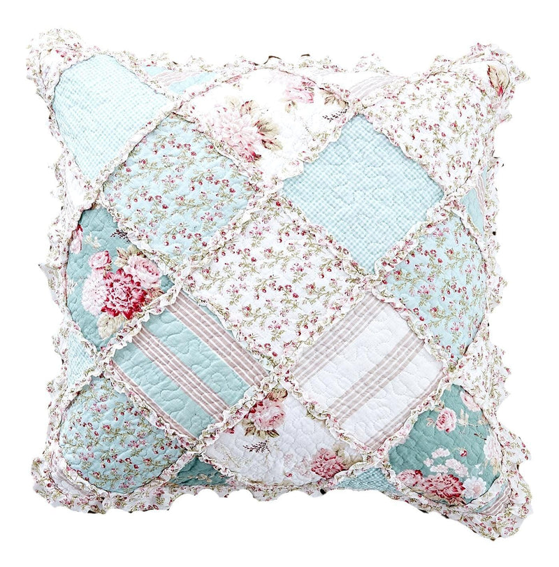 Load image into Gallery viewer, Patchwork Hint of Mint Floral Cotton Patchwork Euro Pillow Cover, 26&quot; x 26&quot; Shop DaDalogy Bedding Collection
