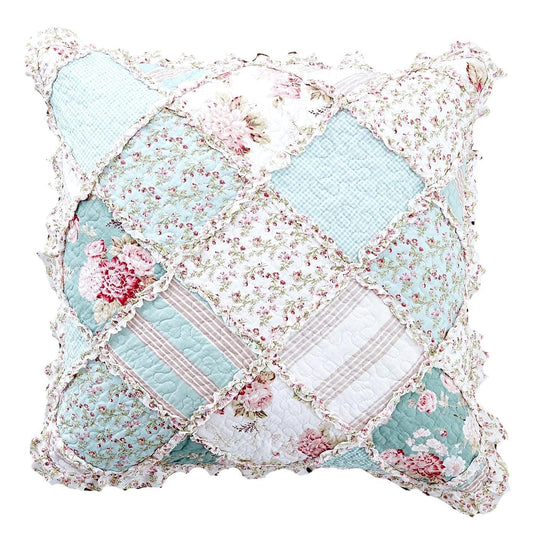 Patchwork Hint of Mint Floral Cotton Patchwork Euro Pillow Cover, 26" x 26" Shop DaDalogy Bedding Collection