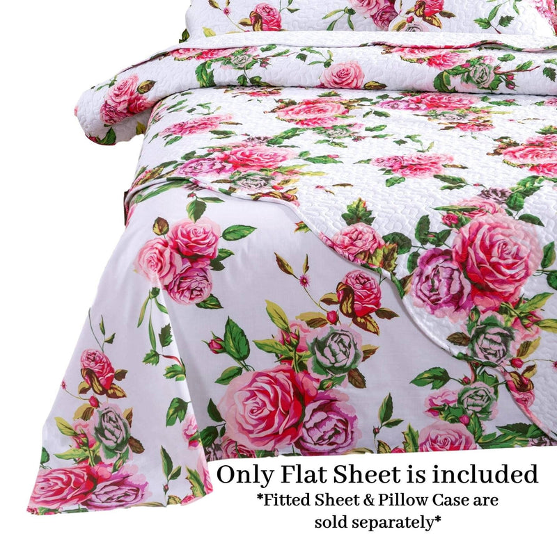 Load image into Gallery viewer, Romantic Roses Lovely Spring Pink Floral Garden Fitted &amp; Flat Bed Sheet Set w/ Pillow Cases General DaDalogy Bedding Collection
