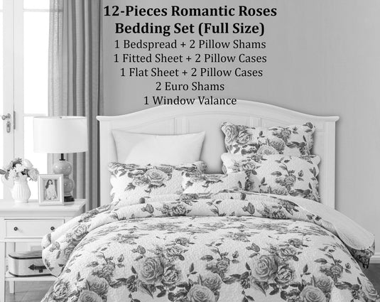 Bed in a Bag Bundle Set - Romantic Roses Lovely Blooming Floral Bedding Set General DaDalogy Bedding Collection