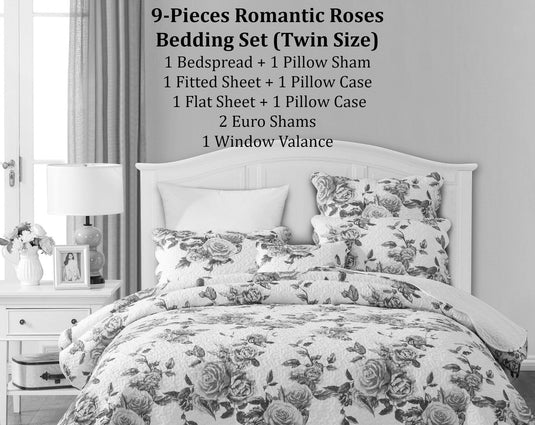 Bed in a Bag Bundle Set - Romantic Roses Lovely Blooming Floral Bedding Set General DaDalogy Bedding Collection