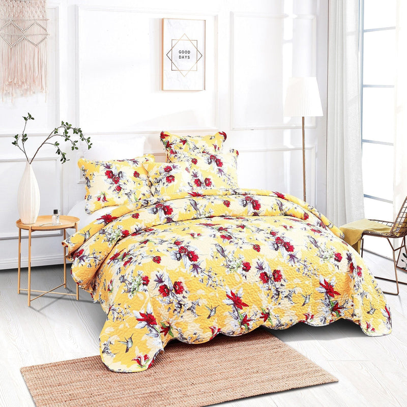 Load image into Gallery viewer, Bedding Bed in a Bag Bundle Set - Radiant Sunshine Yellow Hummingbirds Floral Bedding Set Collection DaDalogy Bedding Collection
