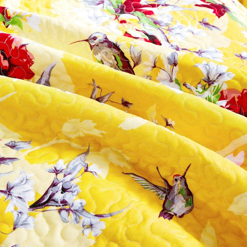 Load image into Gallery viewer, Bedding Bed in a Bag Bundle Set - Radiant Sunshine Yellow Hummingbirds Floral Bedding Set Collection DaDalogy Bedding Collection
