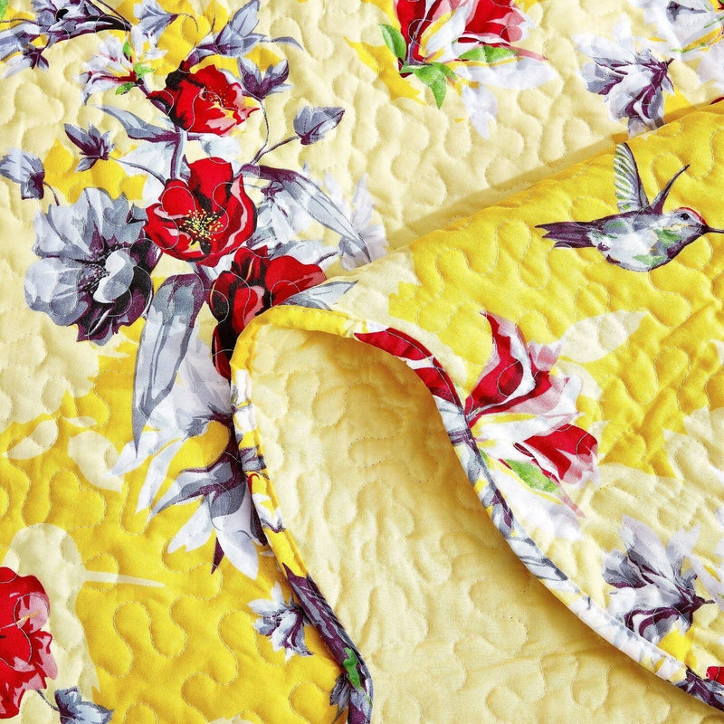 Load image into Gallery viewer, Bedding Bed in a Bag Bundle Set - Radiant Sunshine Yellow Hummingbirds Floral Bedding Set Collection DaDalogy Bedding Collection
