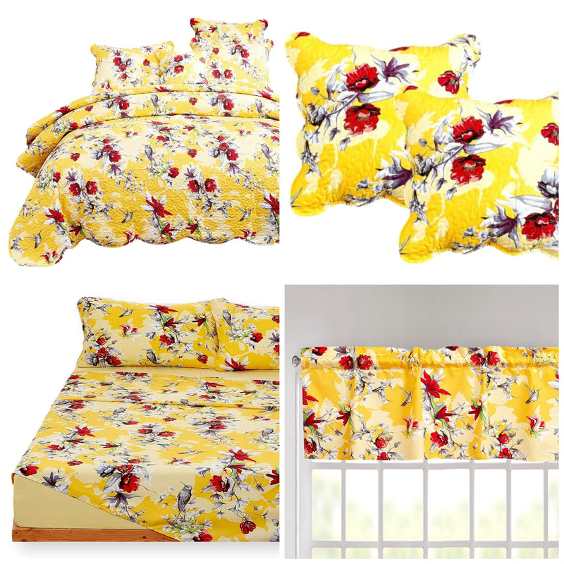 Load image into Gallery viewer, Bedding Bed in a Bag Bundle Set - Radiant Sunshine Yellow Hummingbirds Floral Bedding Set Collection DaDalogy Bedding Collection
