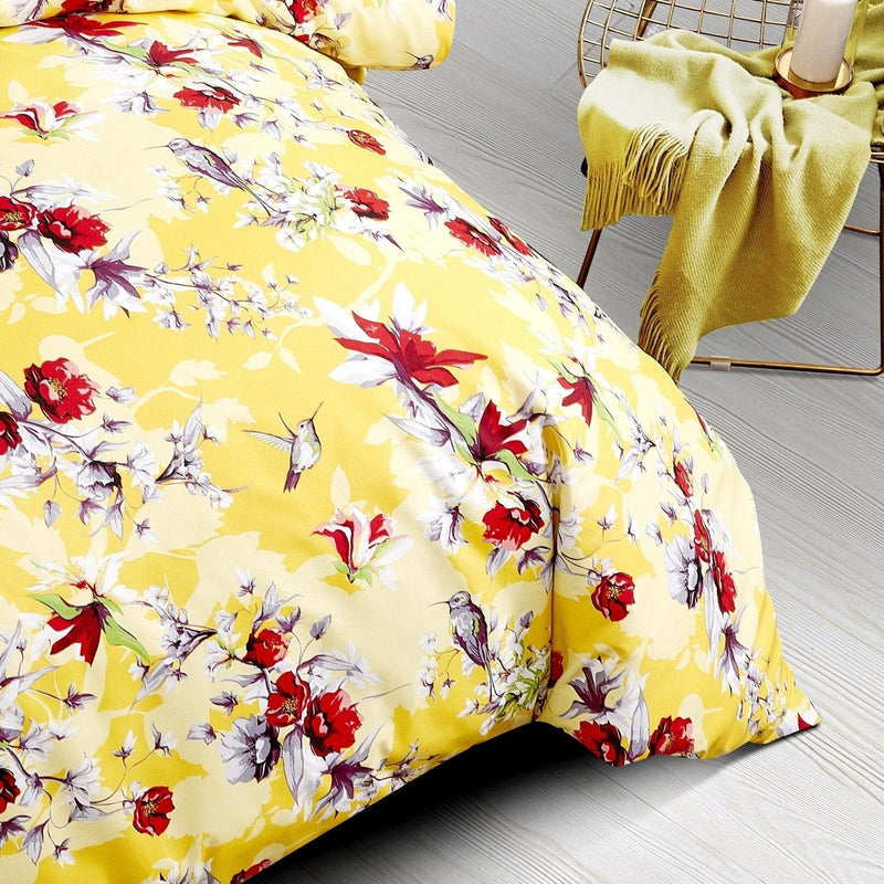 Load image into Gallery viewer, Sunshine Yellow Hummingbirds Floral Duvet Cover Set w/ Pillow Cases Shop DaDalogy Bedding Collection
