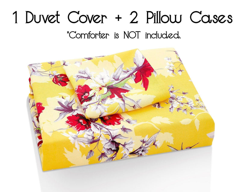 Load image into Gallery viewer, Sunshine Yellow Hummingbirds Floral Duvet Cover Set w/ Pillow Cases Shop DaDalogy Bedding Collection
