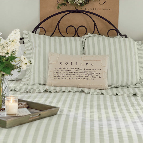 Load image into Gallery viewer, Farmhouse Striped Ruffle Bedding, Choose Your Style Whats trending VHC
