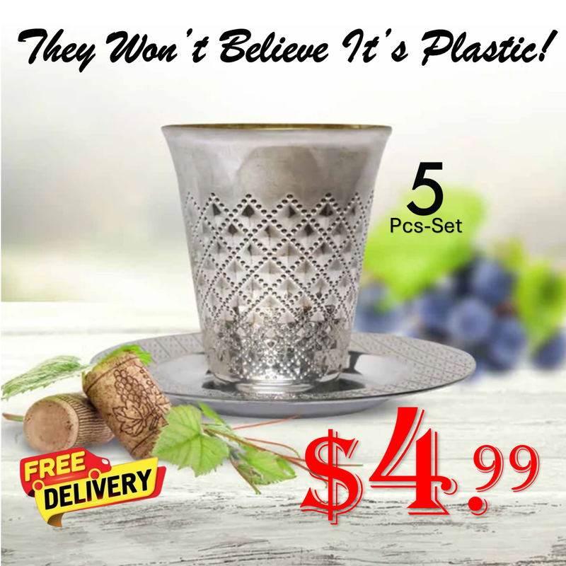 Load image into Gallery viewer, Decor Diamond wine Kiddush / kiddish Cup and Saucers Silver 5 oz Tablesettings Decorline
