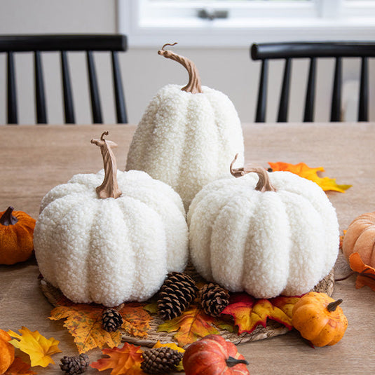 White Boucle Pumpkin Decor, Set of Three Sale ABH